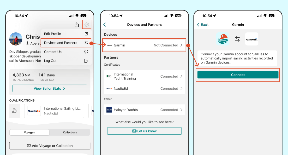 Connecting Garmin to SailTies