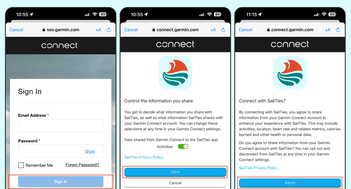 Connecting Garmin to SailTies